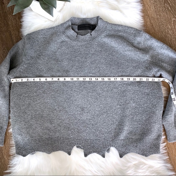 STYLENANDA Crop Oversized Gray Sweater Wool - Picture 3 of 9